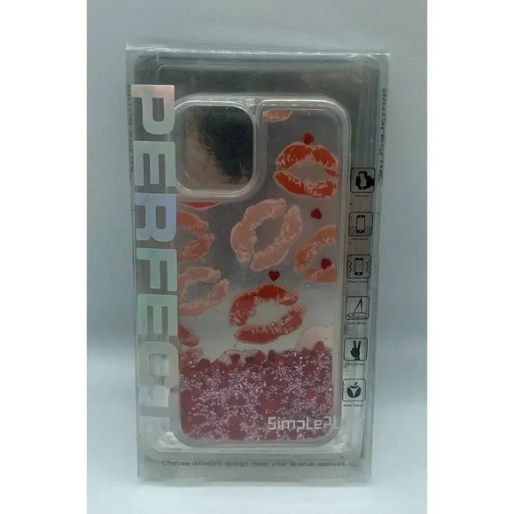 Liquid Glitter Red Lips Clear‎ Pink Red iPhone 12 & 12 Pro Case 6.1” Shockproof - Picture 1 of 4
